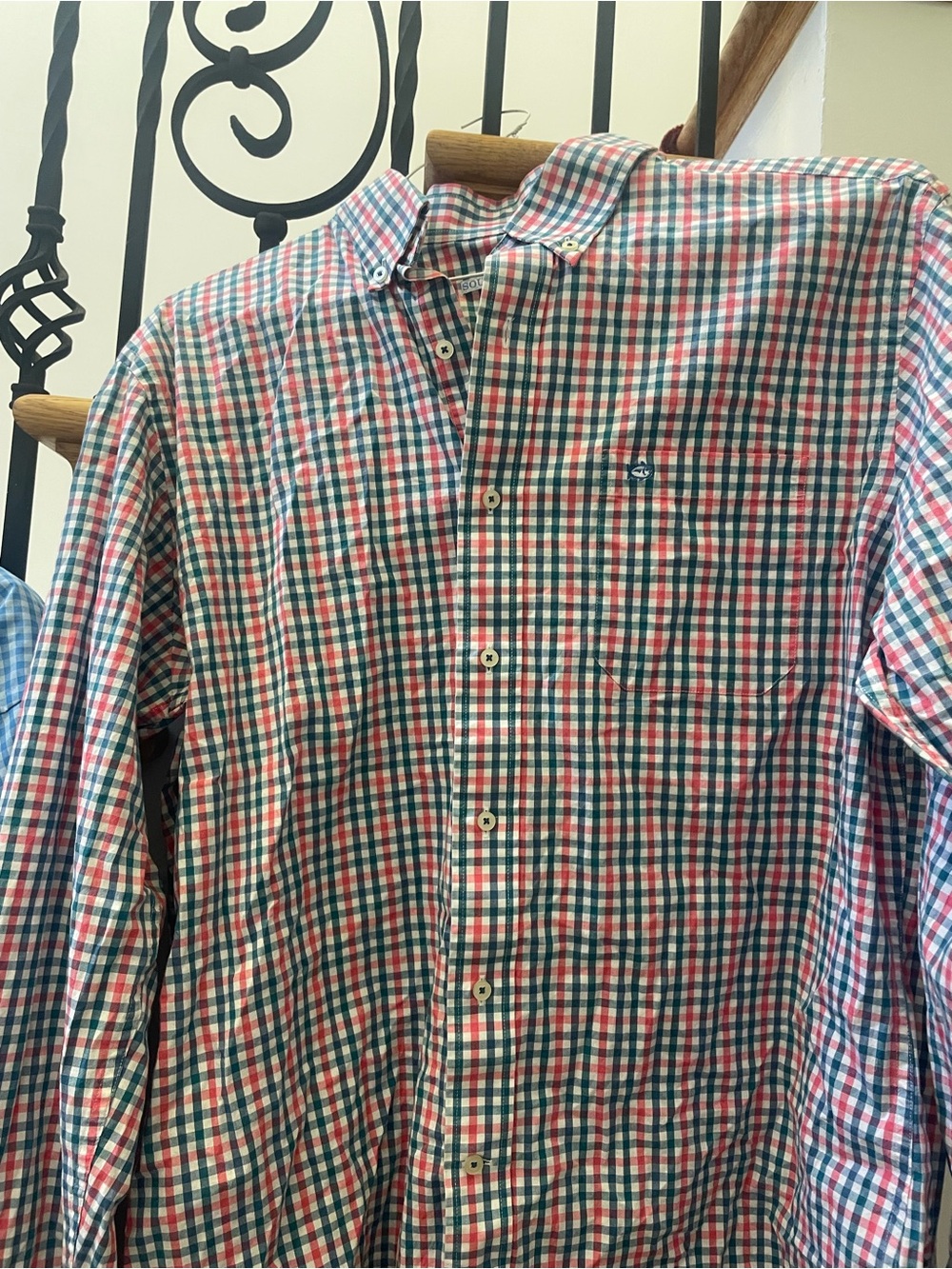 Men's Button-Up Checked Shirt - Red, Blue & White